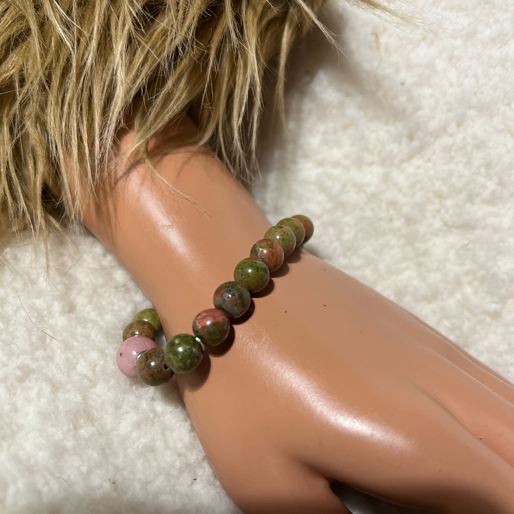 Bracelet 8-8.5mm Unakite ,Rhodochrosite